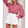 imageBTFBM Women Satin Button Down Shirts Lantern Long Sleeve Blouses Summer Fall Business Casual Outfits Dressy Work TopsPink