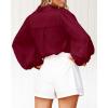 imageBTFBM Women Satin Button Down Shirts Lantern Long Sleeve Blouses Summer Fall Business Casual Outfits Dressy Work TopsWine Red