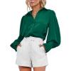 imageBTFBM Women Satin Button Down Shirts Lantern Long Sleeve Blouses Summer Fall Business Casual Outfits Dressy Work TopsGreen