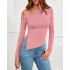 imageBTFBM Off The Shoulder Tops for Women Trendy 2025 Asymmetrical Long Sleeve Fitted Fall Going Out Top Y2K ClothesPink