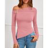 imageBTFBM Off The Shoulder Tops for Women Trendy 2025 Asymmetrical Long Sleeve Fitted Fall Going Out Top Y2K ClothesPink