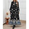 imageBTFBM Womens Boho Maxi Dress 2025 Casual V Neck Long Sleeve Front Tie Button Flowy Fall Wedding Guest Dresses PocketsBlack White Flower