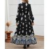 imageBTFBM Womens Boho Maxi Dress 2025 Casual V Neck Long Sleeve Front Tie Button Flowy Fall Wedding Guest Dresses PocketsBlack White Flower