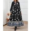 imageBTFBM Womens Boho Maxi Dress 2025 Casual V Neck Long Sleeve Front Tie Button Flowy Fall Wedding Guest Dresses PocketsBlack White Flower