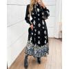 imageBTFBM Womens Boho Maxi Dress 2025 Casual V Neck Long Sleeve Front Tie Button Flowy Fall Wedding Guest Dresses PocketsBlack White Flower