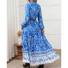 imageBTFBM Womens Boho Maxi Dress 2025 Casual V Neck Long Sleeve Front Tie Button Flowy Fall Wedding Guest Dresses PocketsBlue White Flower