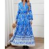 imageBTFBM Womens Boho Maxi Dress 2025 Casual V Neck Long Sleeve Front Tie Button Flowy Fall Wedding Guest Dresses PocketsBlue White Flower