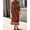 imageBTFBM Womens Boho Maxi Dress 2025 Casual V Neck Long Sleeve Front Tie Button Flowy Fall Wedding Guest Dresses PocketsBrown