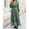imageBTFBM Womens Boho Maxi Dress 2025 Casual V Neck Long Sleeve Front Tie Button Flowy Fall Wedding Guest Dresses PocketsFloral Green