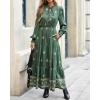 imageBTFBM Womens Boho Maxi Dress 2025 Casual V Neck Long Sleeve Front Tie Button Flowy Fall Wedding Guest Dresses PocketsFloral Green