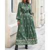 imageBTFBM Womens Boho Maxi Dress 2025 Casual V Neck Long Sleeve Front Tie Button Flowy Fall Wedding Guest Dresses PocketsFloral Green