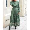 imageBTFBM Womens Boho Maxi Dress 2025 Casual V Neck Long Sleeve Front Tie Button Flowy Fall Wedding Guest Dresses PocketsFloral Green