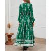 imageBTFBM Womens Boho Maxi Dress 2025 Casual V Neck Long Sleeve Front Tie Button Flowy Fall Wedding Guest Dresses PocketsGreen White Flower