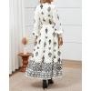 imageBTFBM Womens Boho Maxi Dress 2025 Casual V Neck Long Sleeve Front Tie Button Flowy Fall Wedding Guest Dresses PocketsWhite Black Flower