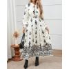 imageBTFBM Womens Boho Maxi Dress 2025 Casual V Neck Long Sleeve Front Tie Button Flowy Fall Wedding Guest Dresses PocketsWhite Black Flower