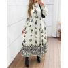 imageBTFBM Womens Boho Maxi Dress 2025 Casual V Neck Long Sleeve Front Tie Button Flowy Fall Wedding Guest Dresses PocketsWhite Black Flower
