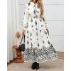 imageBTFBM Womens Boho Maxi Dress 2025 Casual V Neck Long Sleeve Front Tie Button Flowy Fall Wedding Guest Dresses PocketsWhite Black Flower