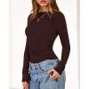 imageBTFBM Womens Tops 2025 Fall Clothes Long Sleeve T Shirts Boat Neck Ruched Slim Fit Casual Stretchy Going Out OutfitsBrown