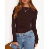 imageBTFBM Womens Tops 2025 Fall Clothes Long Sleeve T Shirts Boat Neck Ruched Slim Fit Casual Stretchy Going Out OutfitsBrown