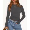 imageBTFBM Womens Tops 2025 Fall Clothes Long Sleeve T Shirts Boat Neck Ruched Slim Fit Casual Stretchy Going Out OutfitsDark Grey