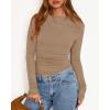 imageBTFBM Womens Tops 2025 Fall Clothes Long Sleeve T Shirts Boat Neck Ruched Slim Fit Casual Stretchy Going Out OutfitsKhaki