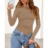 imageBTFBM Womens Tops 2025 Fall Clothes Long Sleeve T Shirts Boat Neck Ruched Slim Fit Casual Stretchy Going Out OutfitsKhaki