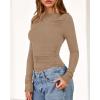 imageBTFBM Womens Tops 2025 Fall Clothes Long Sleeve T Shirts Boat Neck Ruched Slim Fit Casual Stretchy Going Out OutfitsKhaki