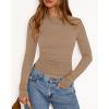 imageBTFBM Womens Tops 2025 Fall Clothes Long Sleeve T Shirts Boat Neck Ruched Slim Fit Casual Stretchy Going Out OutfitsKhaki