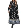 imageBTFBM Womens Boho Maxi Dress 2025 Casual V Neck Long Sleeve Front Tie Button Flowy Fall Wedding Guest Dresses PocketsBlack White Flower