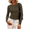 imageBTFBM Womens Tops 2025 Fall Clothes Long Sleeve T Shirts Boat Neck Ruched Slim Fit Casual Stretchy Going Out OutfitsArmy Green