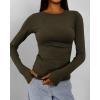 imageBTFBM Womens Tops 2025 Fall Outfits Long Sleeve Shirts Crewneck Work Blouses Stretchy Slim Fit Going Out Top WorkoutArmy Green
