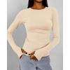imageBTFBM Womens Tops 2025 Fall Outfits Long Sleeve Shirts Crewneck Work Blouses Stretchy Slim Fit Going Out Top WorkoutBeige