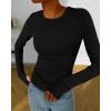 imageBTFBM Womens Tops 2025 Fall Outfits Long Sleeve Shirts Crewneck Work Blouses Stretchy Slim Fit Going Out Top WorkoutBlack