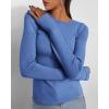 imageBTFBM Womens Tops 2025 Fall Outfits Long Sleeve Shirts Crewneck Work Blouses Stretchy Slim Fit Going Out Top WorkoutBlue