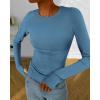 imageBTFBM Womens Tops 2025 Fall Outfits Long Sleeve Shirts Crewneck Work Blouses Stretchy Slim Fit Going Out Top WorkoutGrey Blue