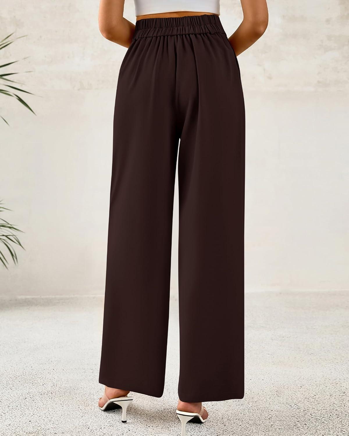 imageBTFBM Women Wide Leg Dress Pants 2025 High Waisted Button Pleated Business Casual Trousers Office Work Palazzo PantsDark Brown