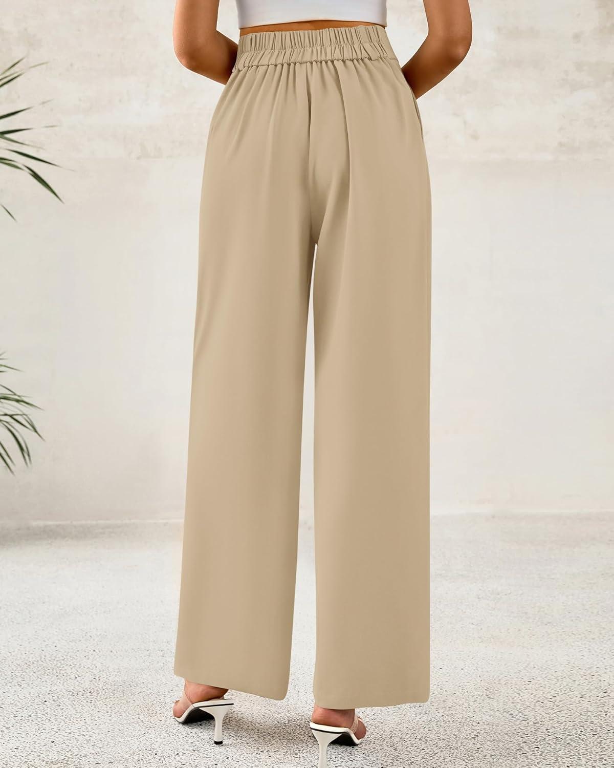 imageBTFBM Women Wide Leg Dress Pants 2025 High Waisted Button Pleated Business Casual Trousers Office Work Palazzo PantsLight Khaki