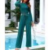 imageBTFBM Casual 2 Piece Sets For Women Fall Outfits 2025 Ribbed Long Sleeve Crop Top Wide Leg Pants Matching Lounge SetBlue Green