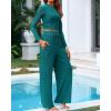 imageBTFBM Casual 2 Piece Sets For Women Fall Outfits 2025 Ribbed Long Sleeve Crop Top Wide Leg Pants Matching Lounge SetBlue Green
