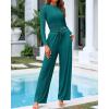 imageBTFBM Casual 2 Piece Sets For Women Fall Outfits 2025 Ribbed Long Sleeve Crop Top Wide Leg Pants Matching Lounge SetBlue Green