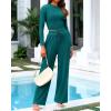 imageBTFBM Casual 2 Piece Sets For Women Fall Outfits 2025 Ribbed Long Sleeve Crop Top Wide Leg Pants Matching Lounge SetBlue Green