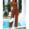 imageBTFBM Casual 2 Piece Sets For Women Fall Outfits 2025 Ribbed Long Sleeve Crop Top Wide Leg Pants Matching Lounge SetBrown