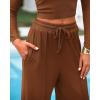 imageBTFBM Casual 2 Piece Sets For Women Fall Outfits 2025 Ribbed Long Sleeve Crop Top Wide Leg Pants Matching Lounge SetBrown