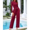 imageBTFBM Casual 2 Piece Sets For Women Fall Outfits 2025 Ribbed Long Sleeve Crop Top Wide Leg Pants Matching Lounge SetBurgundy