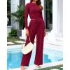 imageBTFBM Casual 2 Piece Sets For Women Fall Outfits 2025 Ribbed Long Sleeve Crop Top Wide Leg Pants Matching Lounge SetBurgundy
