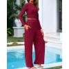 imageBTFBM Casual 2 Piece Sets For Women Fall Outfits 2025 Ribbed Long Sleeve Crop Top Wide Leg Pants Matching Lounge SetBurgundy