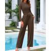 imageBTFBM Casual 2 Piece Sets For Women Fall Outfits 2025 Ribbed Long Sleeve Crop Top Wide Leg Pants Matching Lounge SetCoffee