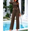 imageBTFBM Casual 2 Piece Sets For Women Fall Outfits 2025 Ribbed Long Sleeve Crop Top Wide Leg Pants Matching Lounge SetCoffee