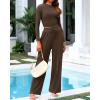 imageBTFBM Casual 2 Piece Sets For Women Fall Outfits 2025 Ribbed Long Sleeve Crop Top Wide Leg Pants Matching Lounge SetCoffee