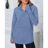 imageBTFBM Sweaters for Women Fall Clothes 2025 Pocket Quarter Zip Pullover V Neck Long Sleeve Knit Trendy Winter SweaterBlue